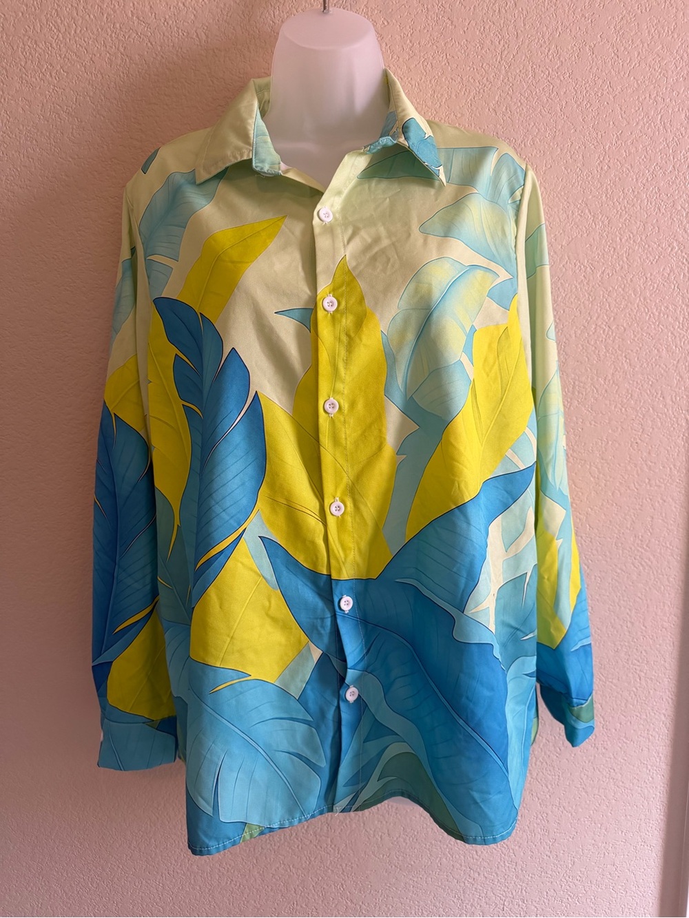Turquoise & Yellow Button-Up Shirt - Size M